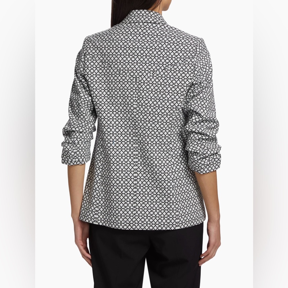 Elie Tahari Black & White Geometric Print 3/4 scrunched sleeve Blazer Size 8 - Picture 5 of 15